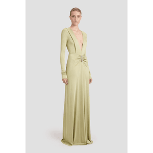 Main Image Victoria Beckham Long Sleeve V-Neck Gown Pistachio