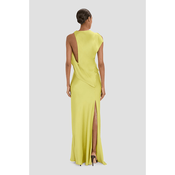 Victoria Beckham Sleeveless Draped Gown Chartreuse