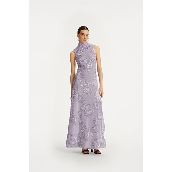 ROTATE Flower Mesh Maxi Dress Lavender Aura