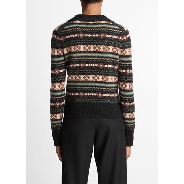 Vince Fair Isle Polo Sweater Cacao/Malachite Combo