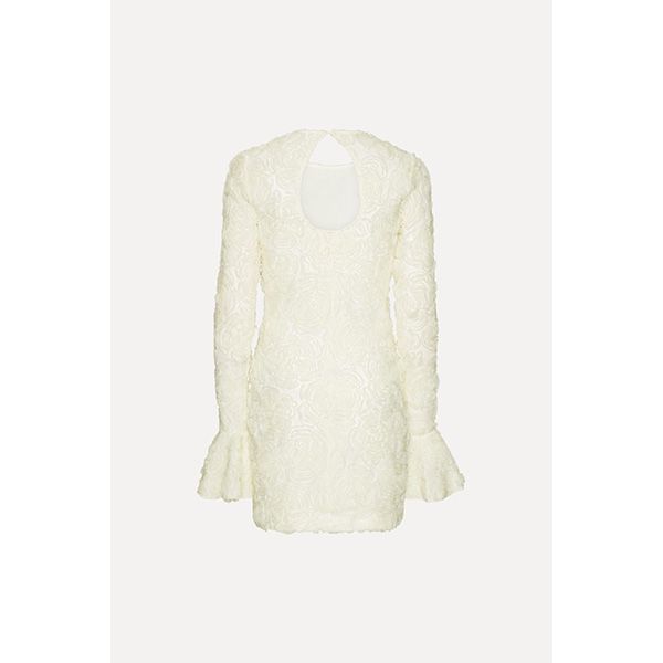 ROTATE Flower Mesh Mini Dress Egret