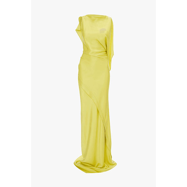 Victoria Beckham Sleeveless Draped Gown Chartreuse