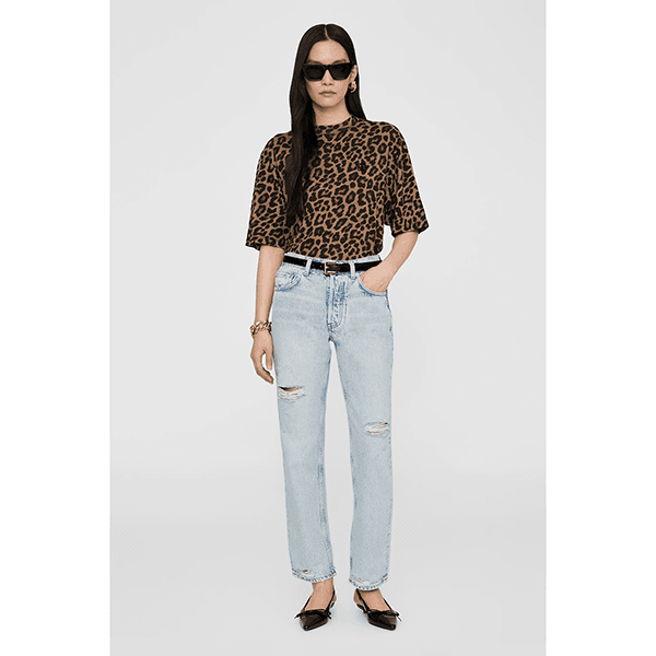 Anine Bing Avi Tee Black/Brown Leopard