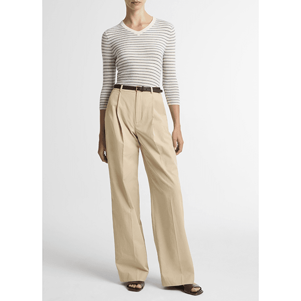 Vince Striped High V-nk L/S Clearwater/Bark Combo
