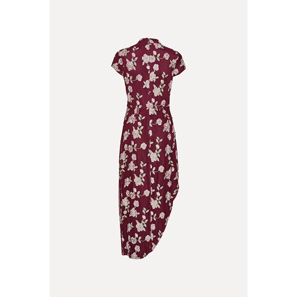 ROTATE Mesh Asymmetric Dress Zinfandel Comb
