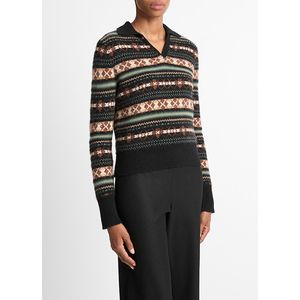 Main Image Vince Fair Isle Polo Sweater Cacao/Malachite Combo