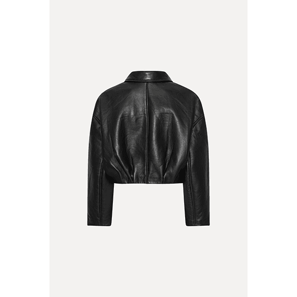 ROTATE Bonded Boxy Leather Jacket Black