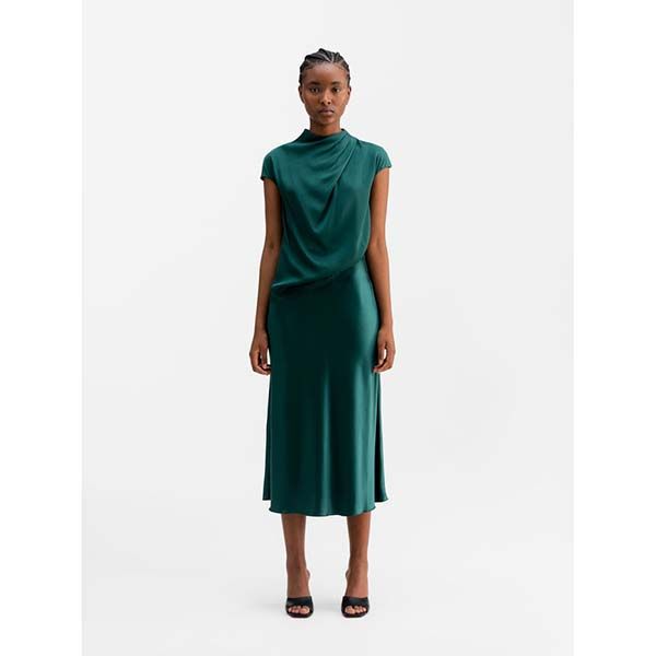 Ahlvar Hana Satin Skirt Dark Emerald