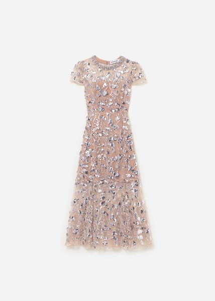 Self-Portrait Silver Sequin Embellished Midi Dress