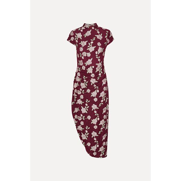 ROTATE Mesh Asymmetric Dress Zinfandel Comb